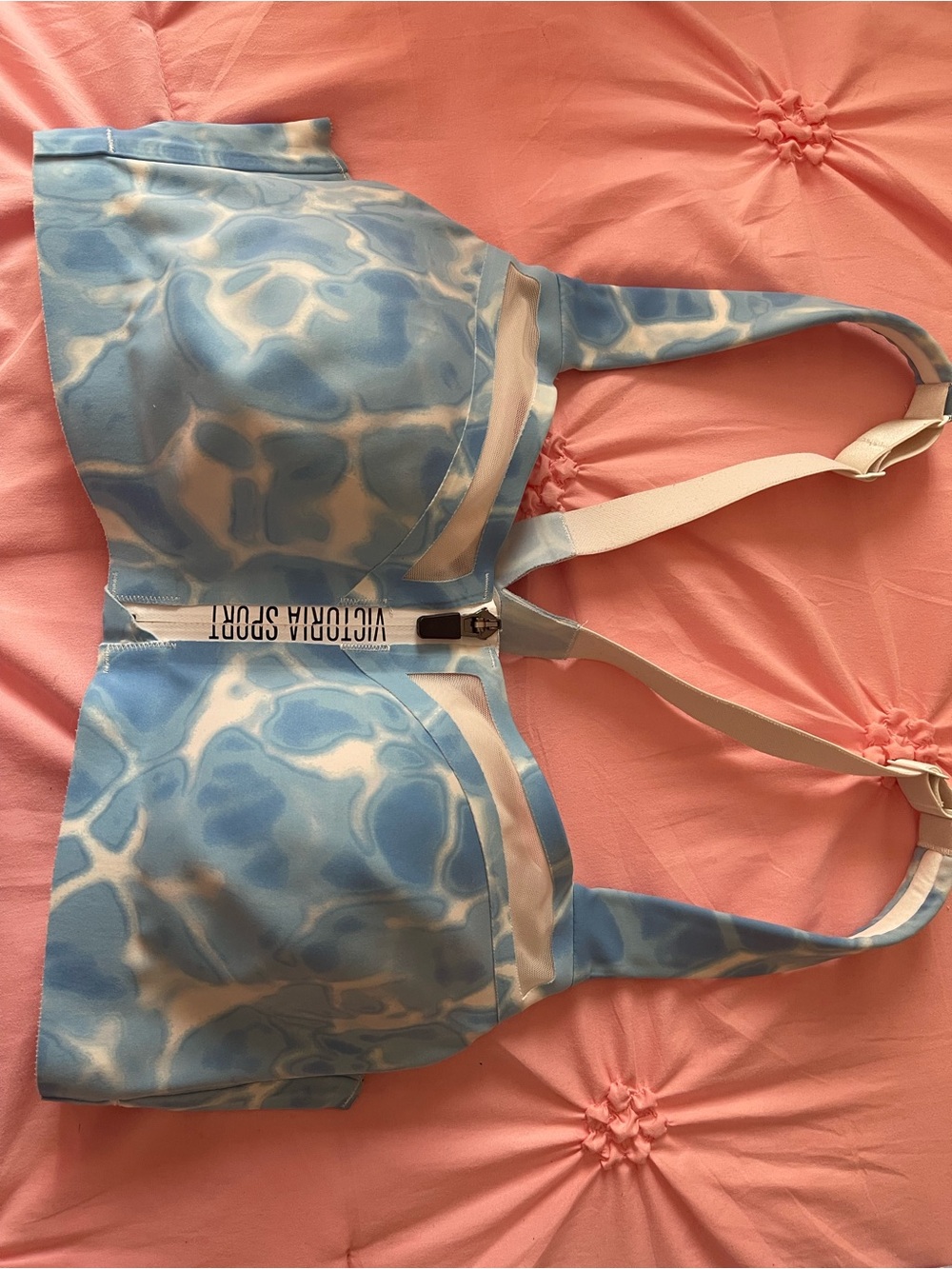 Women’s Blue Water-Print sports bra. Victoria Secret.